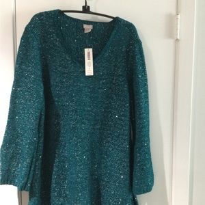 New Chicos teal sparkle sweater